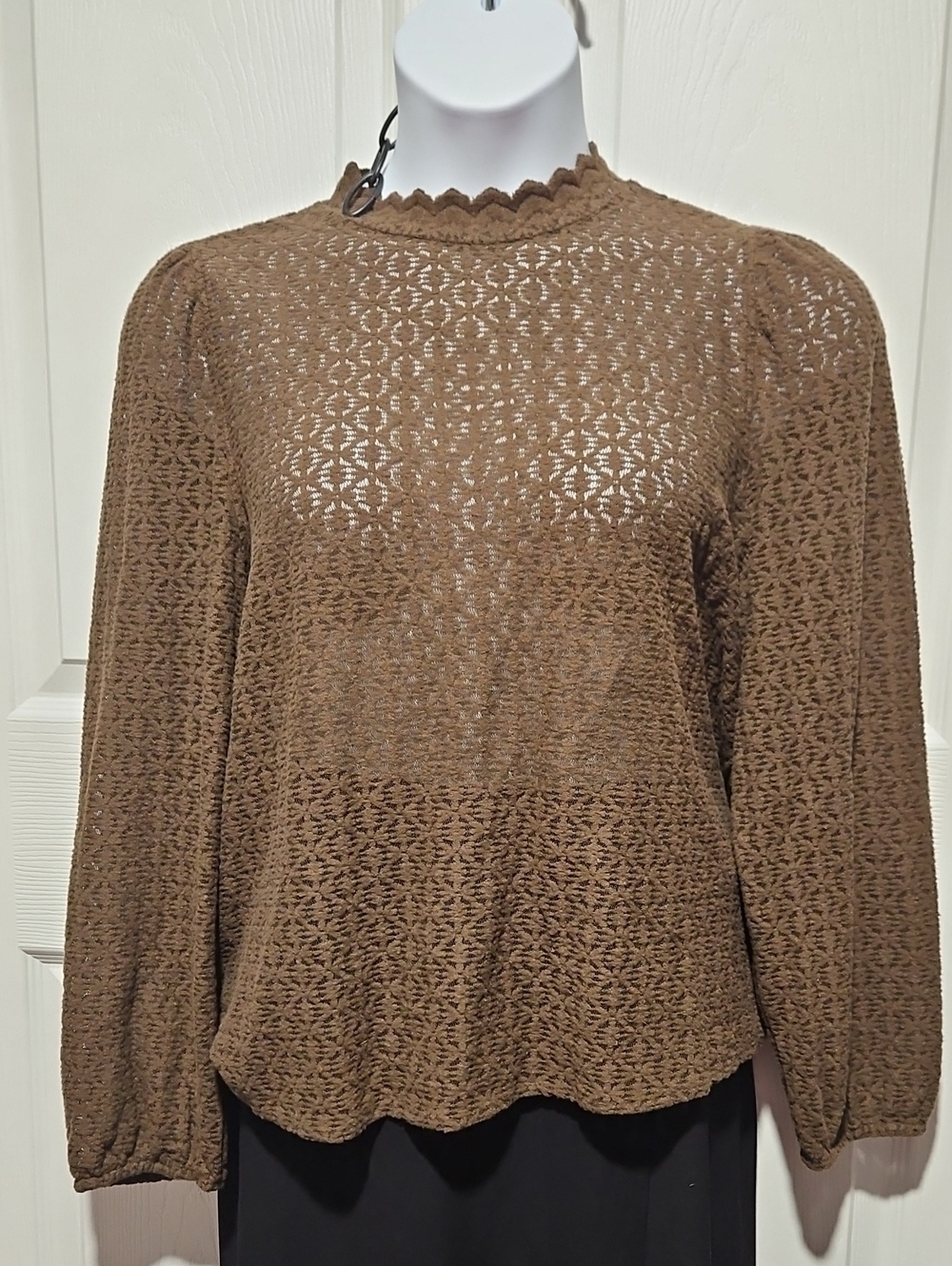 LOFT Olive Crochet Turtleneck Knit Sweater